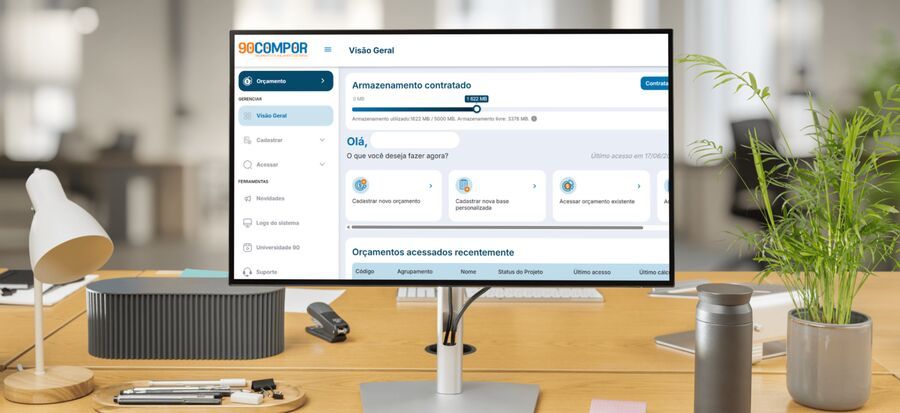 Tela do painel de controle 98Compror em um computador